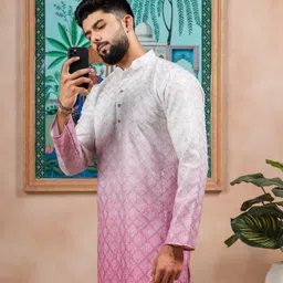 koshin Men Dyed/Ombre Cotton Blend Straight Kurta-picture-9