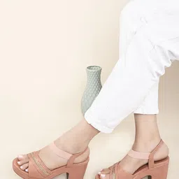 XE Looks Embellished Open Toe Block Heels-40