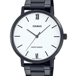 CASIO Men White Dial & Black Stainless Steel Bracelet Style Straps Analogue Watch A1975-49