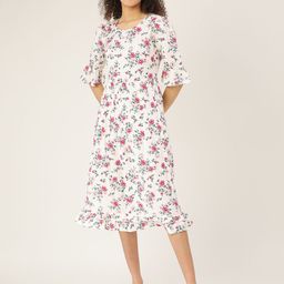 BRINNS White & Pink Floral A-Line Midi Dress-image-37