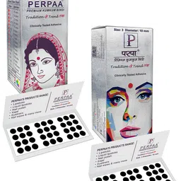 PERPAA Set of 2 Black Velvet Kumkum Bindi Box with 15 Flaps Each - Size 3-13