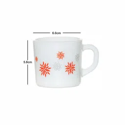 Cello White & Orange Set of 12 Floral Printed Opalware Glossy Cups Set 100ml image 3