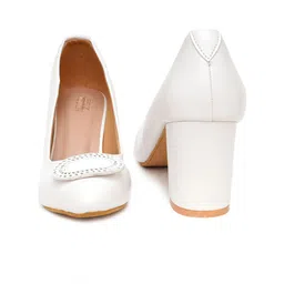 SHUZ TOUCH White Embellished Block Pumps image 3