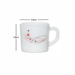 Cello White & Red Set of 12 Floral Printed Opalware Glossy Cups 130ml image 3