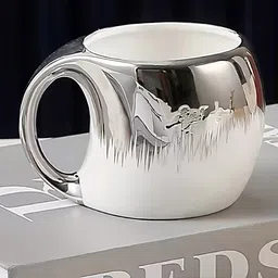 BonZeaL Silver-Toned & White Colourblocked Ceramic Glossy Coffee Mug - 220 ml-32