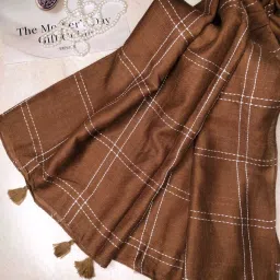 Striped Cotton Blend Women Brown Scarf, Fancy Scarf, Stole-image-43