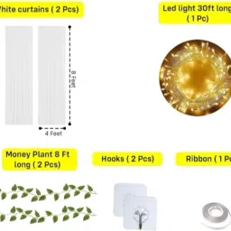 flipzone Solid White Net Decoration curtain cloth Backdrop And Led Fairy Lights leaff Set of 8 Balloon image 2