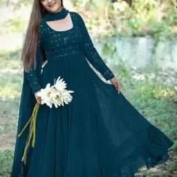 Embroidered Georgette Stitched Flared/A-line Gown-image-51