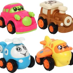 Unbreakable Friction Powered Toy Set of Car, Train, Plane & Helicopter for Kids-11