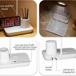 akr Powerful Rechargeable lamp with Pen Holder 3 Mode Lights Mobile Stand Desk Lamp Table Lamp image 4