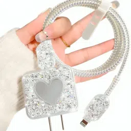 KNJ | Silver Heart Sparkle iOS Charger Cover Set Compatible with 18W & 20W Chargers Cable Protector-image-10
