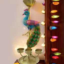 craft tree Metal Handpainted Decorative Peacock Tea Light Showpiece-picture-44