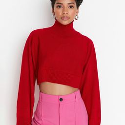 Trendyol Women Cherry Red Crop Pullover-image-24