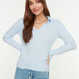 Trendyol Women Blue Ribbed Acrylic Pullover-image-40