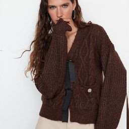 Trendyol Women Brown Cable Knit Acrylic Sweater-image-55