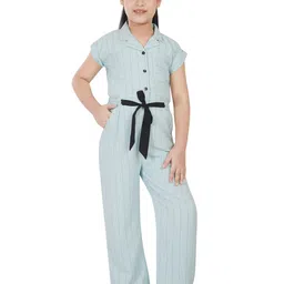 Peppermint Girls Striped Cuban Collar Waist Tie Up Jumpsuit-image-112
