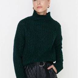 Trendyol Women Green Cable Knit Pullover-image-89