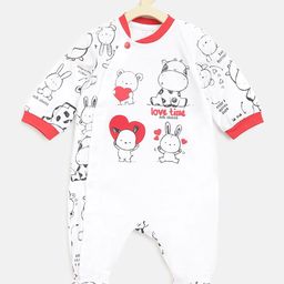 Chicco Infant Kids White & Red Printed Pure Cotton Sleepsuit-image-83