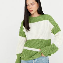 Trendyol Women Off White & Green Colourblocked Pullover-image-55