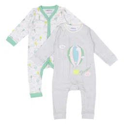 MiArcus Unisex Kids Pack Of 2 Grey & White Printed Cotton Rompers-14