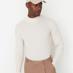 Trendyol Men Off White Ribbed Pullover Sweater-image-56