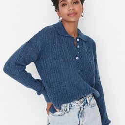 Trendyol Women Blue Cable Knit Pullover-image-86