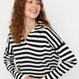 Trendyol Women Off White & Black Striped Pullover-image-28
