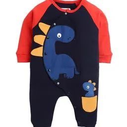 BUMZEE Boys Navy Blue Full Sleeves Dino Print Sleepsuit-image-6