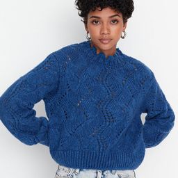 Trendyol Women Blue Cable Knit Pullover-image-78