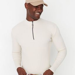 Trendyol Men Off White Ribbed Pullover-image-91