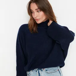 Trendyol Women Navy Blue Turtle Neck Pullover-image-50
