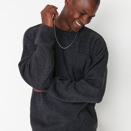 Trendyol Men Charcoal Solid Pullover Acrylic Sweater-image-57