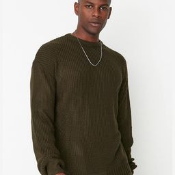 Trendyol Men Olive Green Ribbed Acrylic Pullover Sweater-image-60