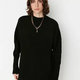 Trendyol Women Ribbed High Neck Longline Pullover-image-19
