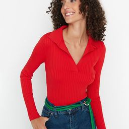 Trendyol Women Red Ribbed Pullover-image-38