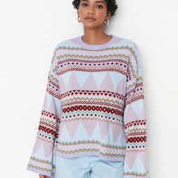 Trendyol Women Blue & Pink Printed Pullover-image-43