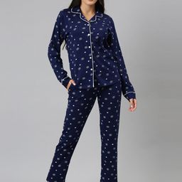 ETC Navy Blue & White Conversational Printed Pure Cotton Night Suit-picture-5