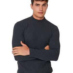 Trendyol Men Charcoal Ribbed Pullover Sweater-image-11