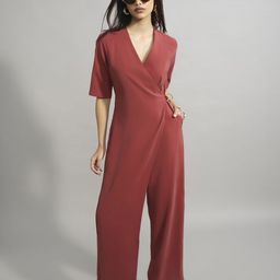 AND Women Solid V-Neck Basic Jumpsuit-33