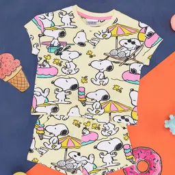 Pantaloons Junior Girls Peanuts Printed Pure Cotton T-Shirt With Shorts-image-112