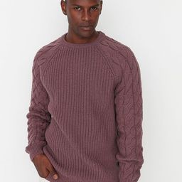 Trendyol Men Mauve Cable Knit Pullover Sweater-image-49