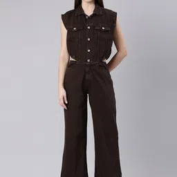 SHOWOFF Shirt Collar Cotton Basic Jumpsuit-35