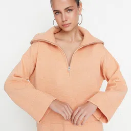 Trendyol Women Peach-Coloured Hooded Pullover-picture-34