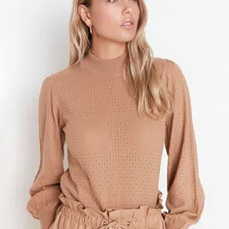 Trendyol Women Camel Brown Solid Pullover-image-74