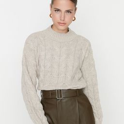Trendyol Women Grey Cable Knit Acrylic Pullover Sweater-image-63