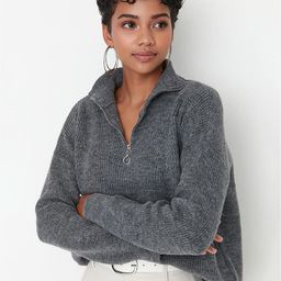 Trendyol Women Charcoal Striped Pullover-image-11