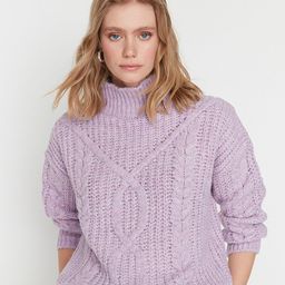Trendyol Women Violet Cable Knit Pullover-image-95