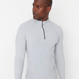 Trendyol Men Grey Ribbed Pullover-image-48