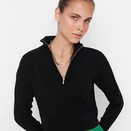 Trendyol Women Black Ribbed Pullover-image-100