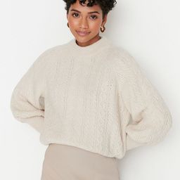 Trendyol Women Cream-Coloured Cable Knit Pullover-image-93